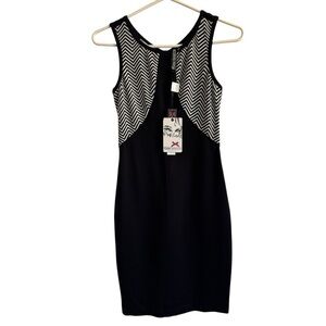 NWT Yoana Baraschi Black & White Chevron Knit Dress, Size XS